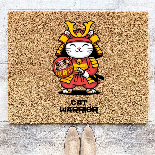 Kawaii Samurai Cat with Daruma Doll – Japanese  Coir Doormats