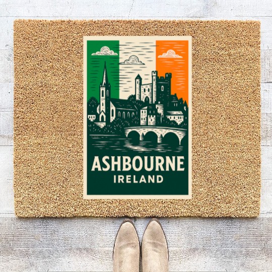 Irish Villagescape with Castle and Church Coir Doormats