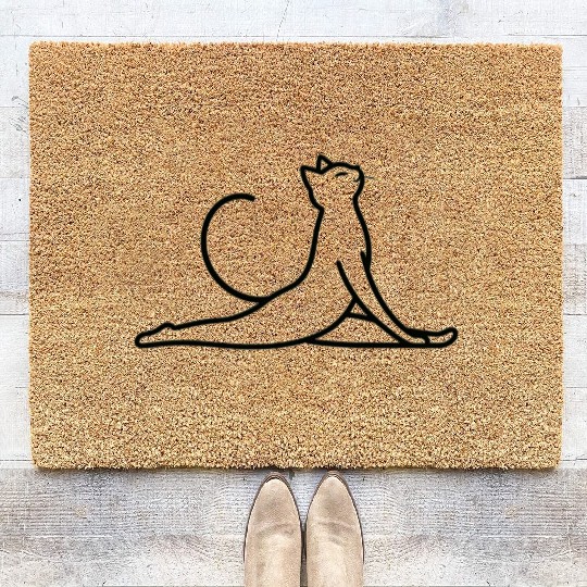Elegant Cat Silhouette Yoga Design "Aniverse Cats" Coir Doormats