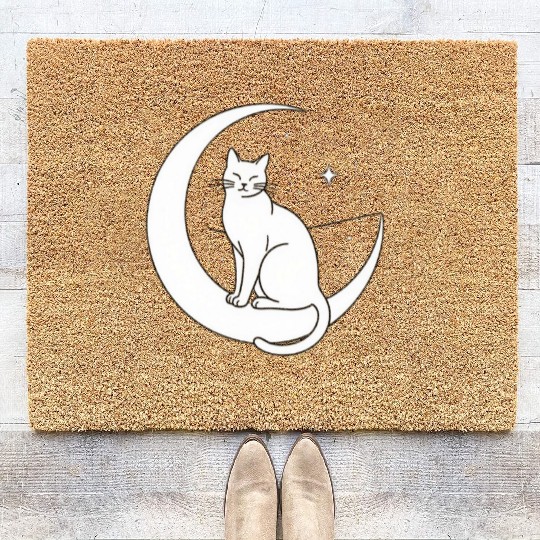 Magical Cat on Crescent Moon "Aniverse Cats" Coir Doormats