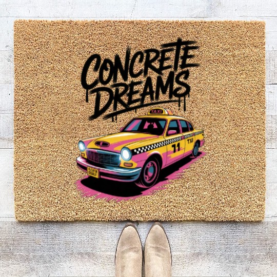 Vibrant Taxi Dreams Illustration Coir Doormats