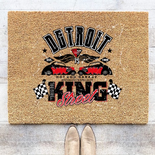 Retro Octobite Hot Rod Detroit Garage Coir Doormats