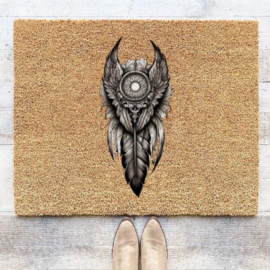 Intricate Dreamcatcher Feather Tattoo Coir Doormats