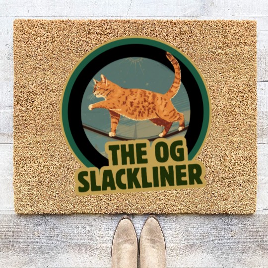 The OG Slackliner – Vintage Cat Walking the Line Coir Doormats