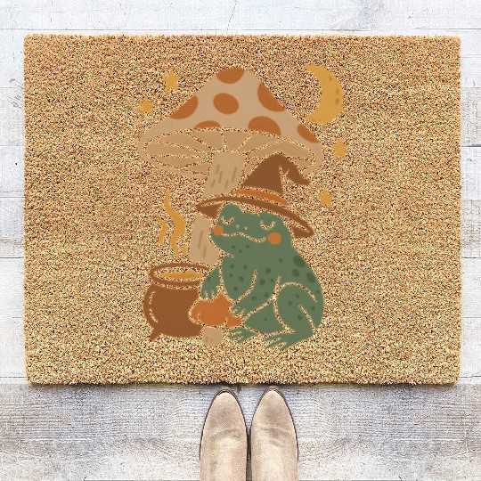 Witch Frog with Mushroom and Night Sky Coir Doormats