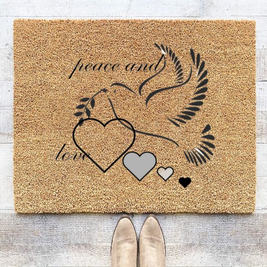 Dove of Peace with Heart and Olive Branch Coir Doormats