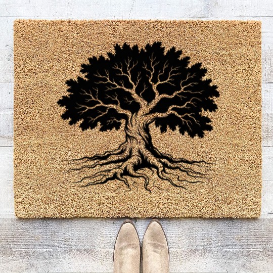 Elegant Tree of Life Silhouette Coir Doormats