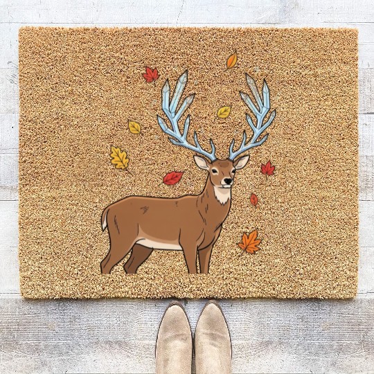 Autumn Mystic Deer Illustration Coir Doormats