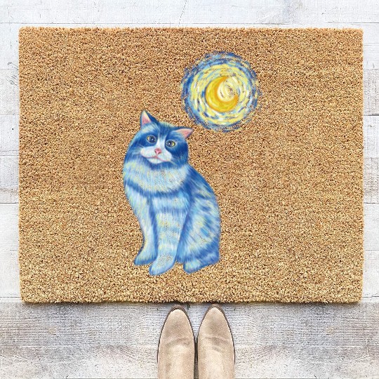 Blue Van Gogh Starry Night Ragdoll Cat Graphic Coir Doormats