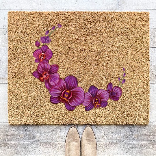 Violet Moon Orchid Flower branch illustration Coir Doormats