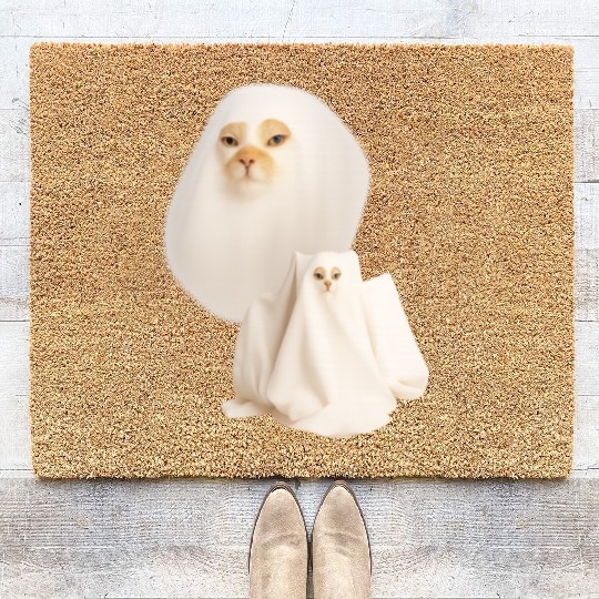 ghost cat meme funny halloween Coir Doormats