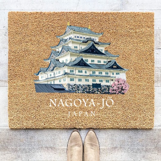 Nagoya-Jo Castle Japanese Heritage, hand drawing Coir Doormats