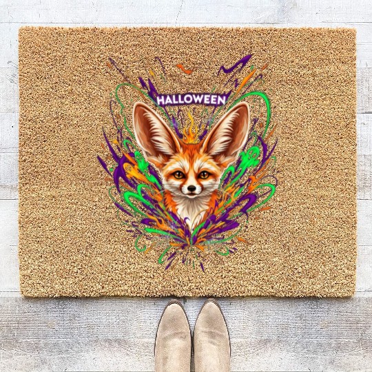 Halloween Fox with Psychedelic Fireworks Coir Doormats