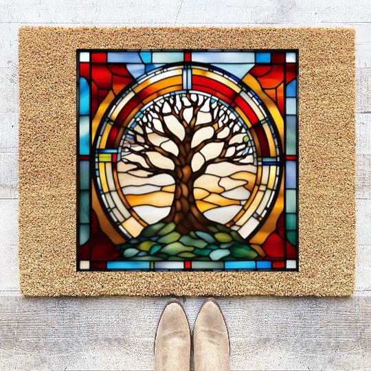 Stained Glass Tree of Life Artwork Coir Doormats
