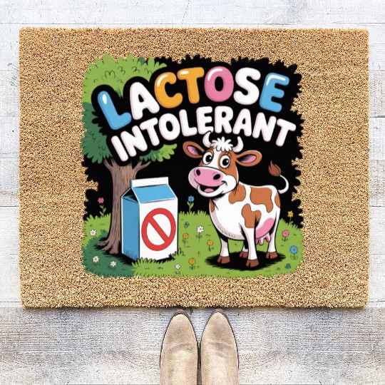 Lactose Intolerant Cow Cartoon  Funny  Coir Doormats
