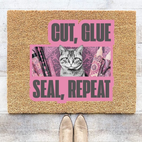 Decoupage Mantra Cut Glue Seal Repeat Cat Coir Doormats