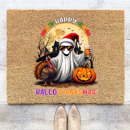 Happy Hallothanksmas Halloween Thanksgiving Xmas Coir Doormats