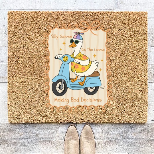 Silly Goose Riding Scooter Design Coir Doormats
