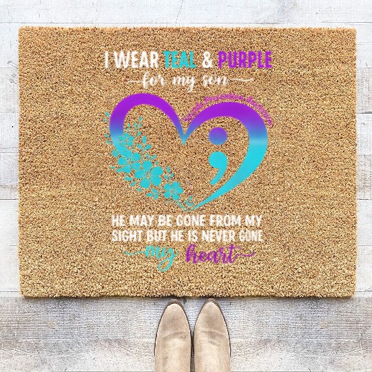 I Wear Teal & Purple for My Son Suicide Prevention Coir Doormats