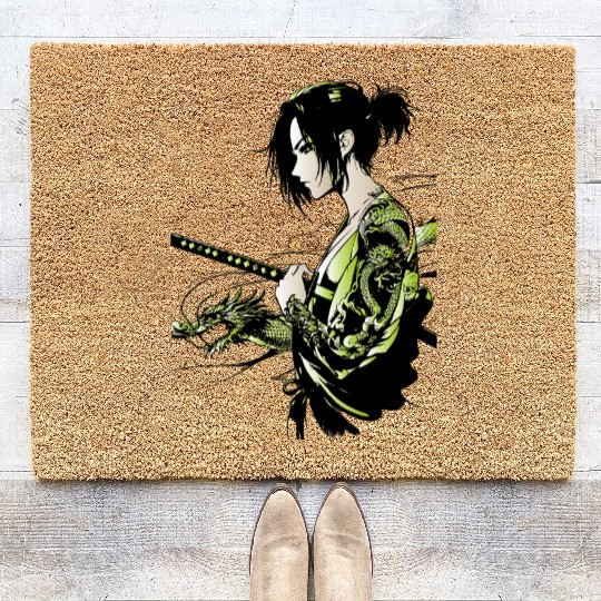 Manga - Neon Samurai with Dragon Ink Design Coir Doormats