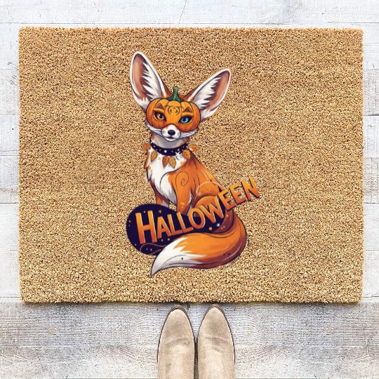 Enchanted Fox with Jack-o-Lantern Mask Coir Doormats