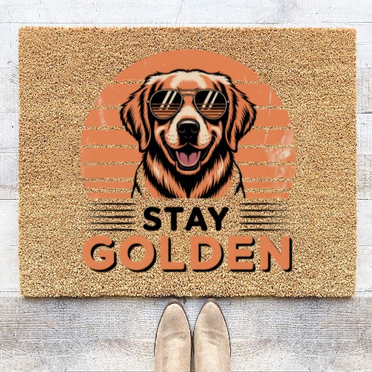 Golden Retriever with Sunglasses Illustration Coir Doormats
