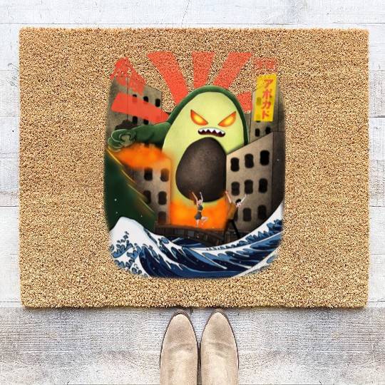 Giant Avocado Kaiju Monster Attack Urban City Coir Doormats