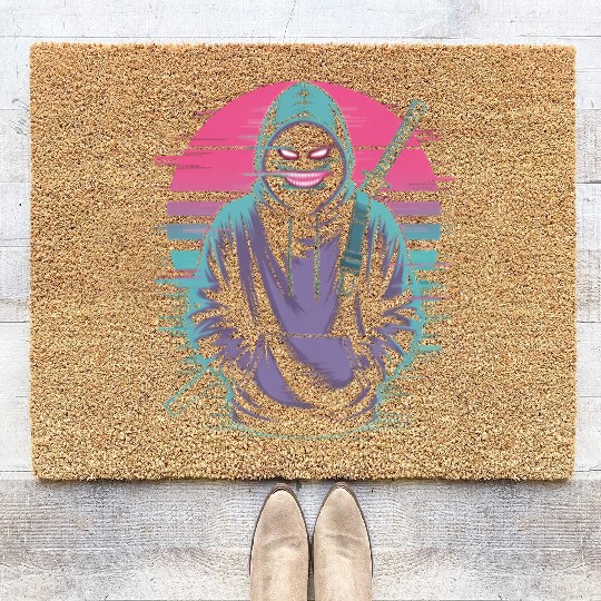Glitch Ninja Katana Streetwear Futuristic Coir Doormats