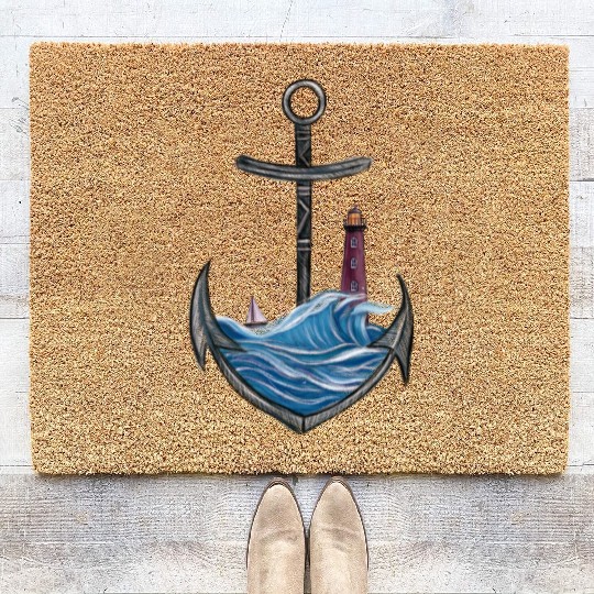 Nautical Anchor with Lighthouse Ocean Seascape Coir Doormats