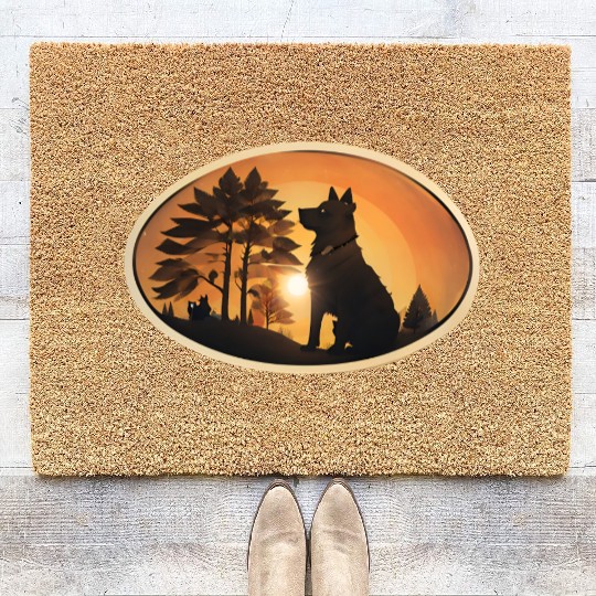 Sunset Wilderness Wolf Silhouette Coir Doormats