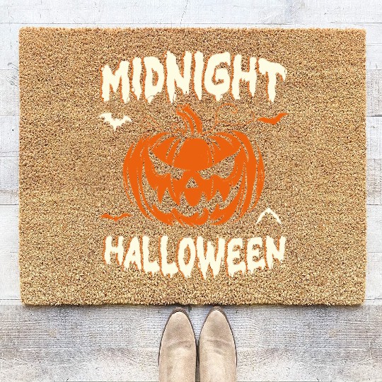 Midnight Halloween Pumpkin Scary Jack-O-Lantern Coir Doormats