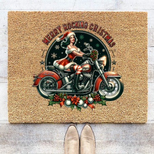 Rocking Christmas Girl Coir Doormats