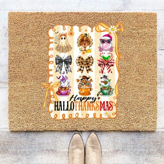 Thanksgiving Christmas Happy Hallothanksmas Coir Doormats