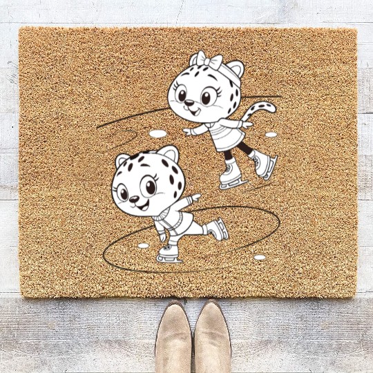 Black-and-White Leopard Cubs Ice Skating  Coir Doormats
