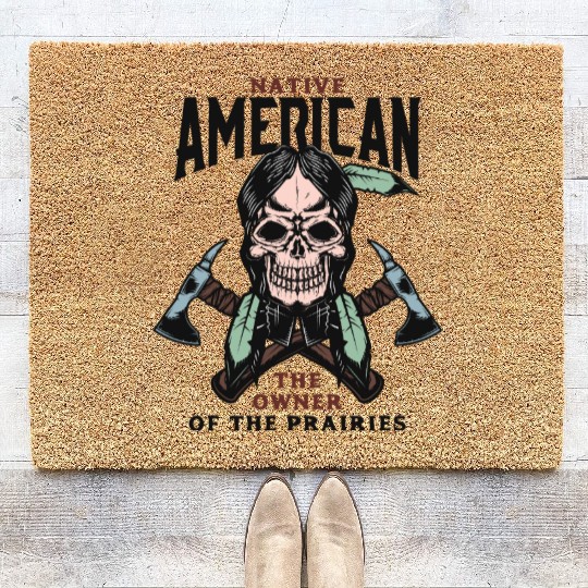 Native American Skull Warrior Design Coir Doormats