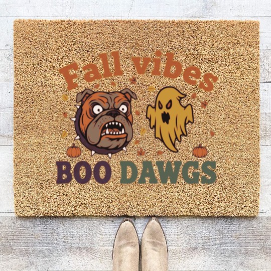 Fall vibes | Halloween Bulldog Ghost  Coir Doormats
