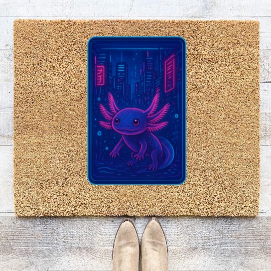 Neon Alien Amphibian in Cyber City Coir Doormats