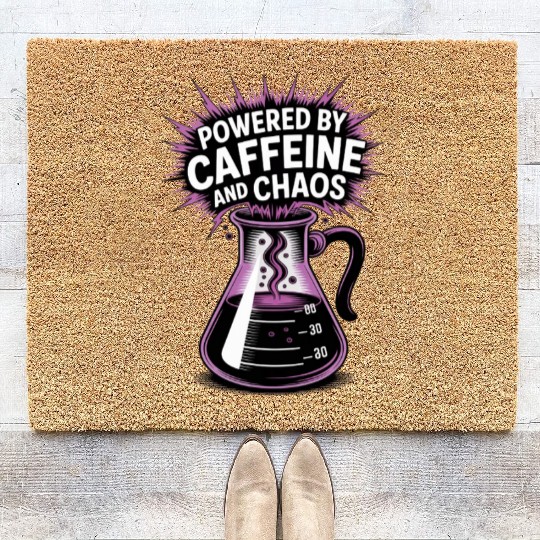 Powered by Caffeine and Chaos Funny Energy Quote Coir Doormats