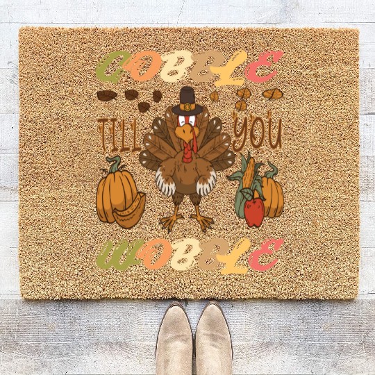 Thanksgiving Gratitude Turkey with Autumn Pumpkins Coir Doormats