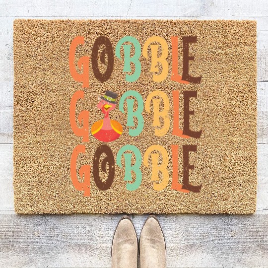 Festive Turkey and Gobble Text Pattern Coir Doormats