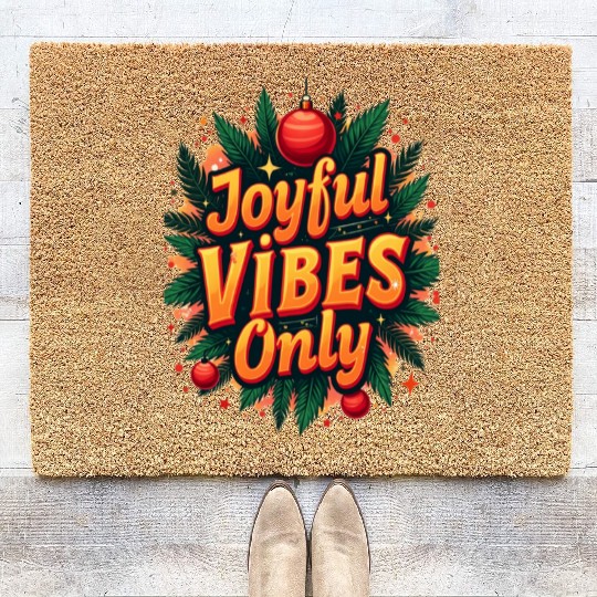 Festive Christmas Joyful Vibes Design Coir Doormats