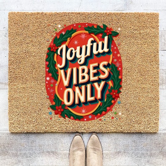 Festive Holiday Joyful Vibes Design Coir Doormats
