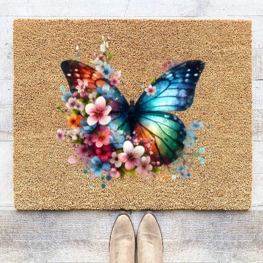 Colorful Butterfly Blossom Fusion Coir Doormats