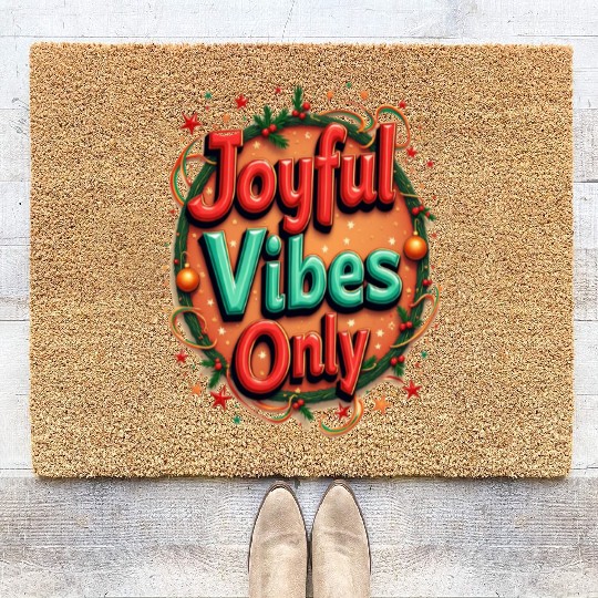 Festive Holiday Joyful Vibes Design Coir Doormats