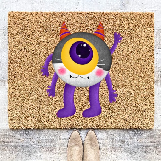 Cute Monster with Single Eye and Horns Coir Doormats