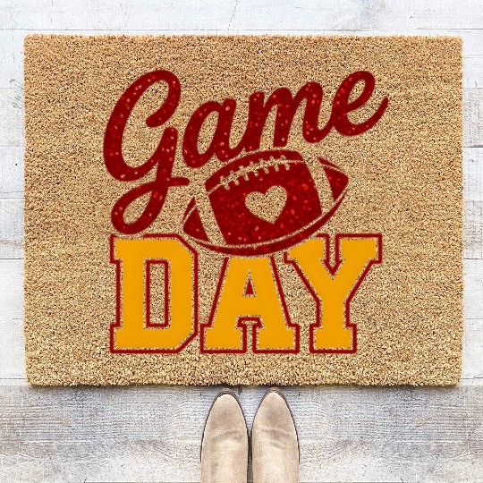 Game Day Football Coir Doormats Glitter Heart Cute Varsity