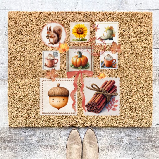 Watercolor Autumn Postage Stamps Fall Vibes Autumn Coir Doormats