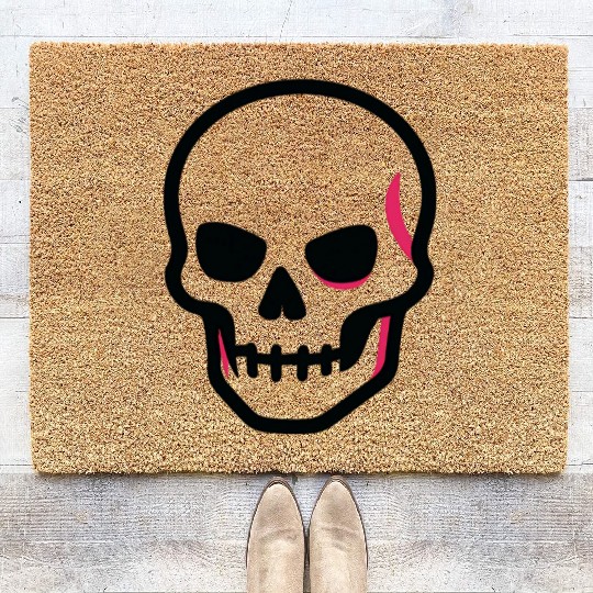 Neon Pink Skull Graphic Design Coir Doormats