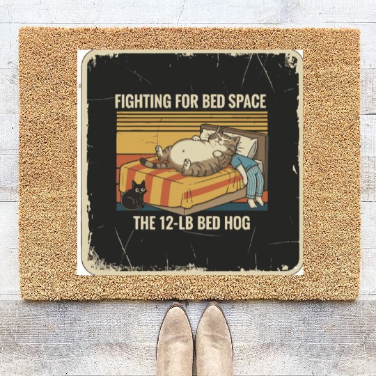 Fighting for Bed Space Cat Design Coir Doormats
