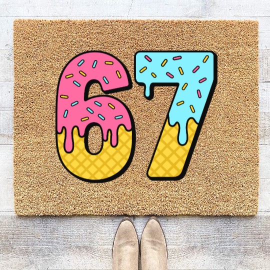 Six Seven Meme Ice Cream Drip Waffle Cone Funny 67 Coir Doormats